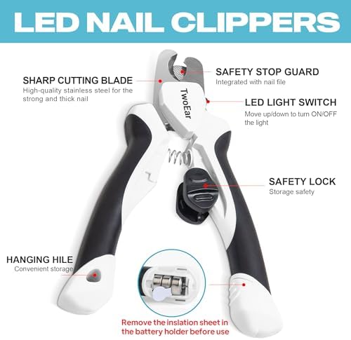 TwoEar Dog Nail Clippers with Light, Dog Nail Trimmers with Quick Sensor & Safety Guard, Razor Sharp Blade, LED Pet Nail Clipper/Dog Toenail Clippers for Medium Large Dogs, Black - Image 7