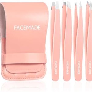 4 Pack Tweezers Set - Professional Stainless Steel Tweezers for Men and Women, Precision Eyebrow Tweezers for Facial Hair, Chin, and Ingrown Hair Removal (Pink)