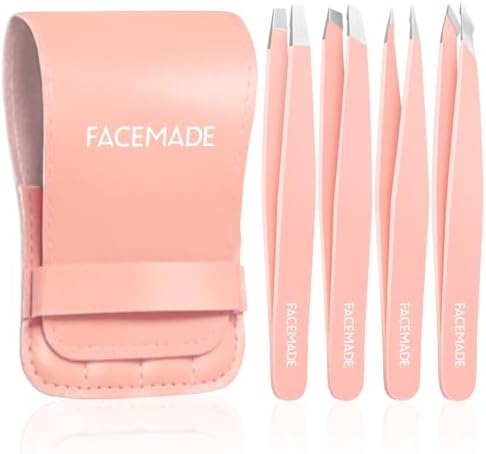 4 Pack Tweezers Set - Professional Stainless Steel Tweezers for Men and Women, Precision Eyebrow Tweezers for Facial Hair, Chin, and Ingrown Hair Removal (Pink)