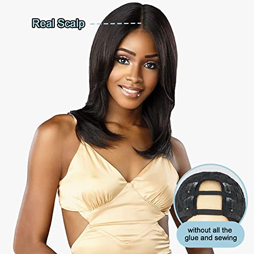Wear And Go Glueless U Part Human Hair Wigs for Black Women Brazilian Remy Straight Short Bob Human Hair Half Wig (16 Inch) - Image 3