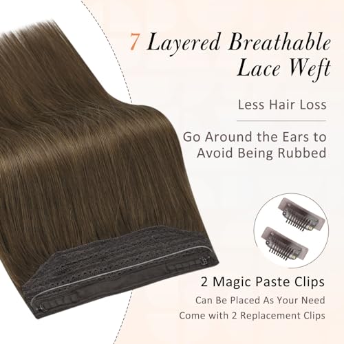 Full Shine One Piece Clip in Hair 16Inch Straight Fish Line Hair Extensions 4 Medium Brown No Glue No Weaving Invisible Wire Fish Line Hair Extensions 80g - Image 3