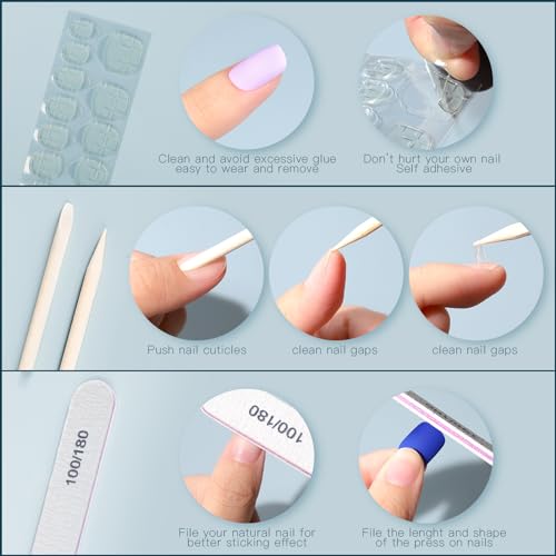 FANDAMEI Press on Nails, 24 Colors 576PCS Press on Nails Short, Matte Glossy Press on Nails Short Square. Glitter Press on Nails Short Round. Natural Fit Lightweight Fake Nails Natural for Nail Art - Image 6