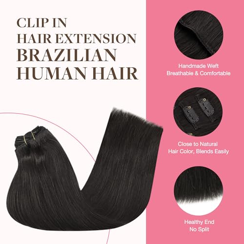 GOO GOO 20 Inch Clip In Hair Extensions 150g 9 Pieces Natural Black Remy Hair - Image 3