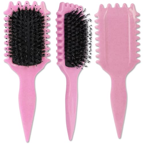 Curl Defining Brush, Curl Brush for Curly Hair Wet, Curly Hair Brush, Curl Define Styling Brush, Boar Bristle Hair Curling Brush Definer Detangler for Separating Clumping Detangling (Pink) - Image 2