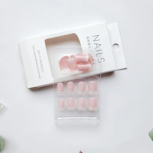 24 Piece Glossy Acrylic Ombre Full Cover Nude Pink Short Press on Nails Set - Image 4