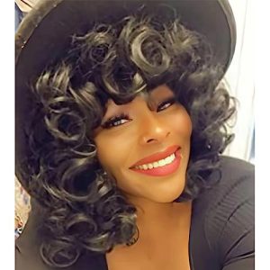 Short Afro Kinky Curly Wig for Black Women with Bangs, Heat Resistant Synthetic Hair