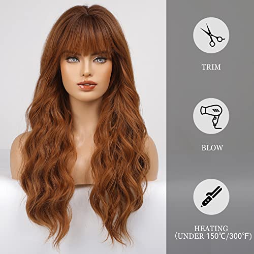 HAIRCUBE Ombre Auburn Long Curly Synthetic Wig with Bangs Heat-Resistant for Women - Image 5