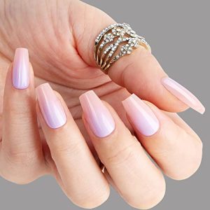 Polychrome Medium Long Coffin Ballerina Air Press On Nails 30 Piece Set Reusable with Glue