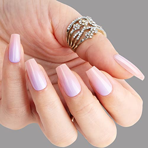 Polychrome Medium Long Coffin Ballerina Air Press On Nails 30 Piece Set Reusable with Glue