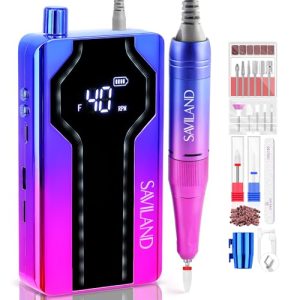 SAVILAND Electric Nail Drill Professional:2024 Night Elf Colors- 40000RPM Nail Drill Machine|Faster Removal Acrylic Nails& Large Battery Capacity Satisfy for Nail Art,Pedicure Manicure Home Nail Salon