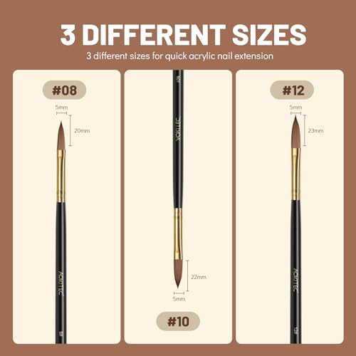 Aokitec 3pcs Acrylic Nail Brush Set - Size 10/12/14 Kolinsky Nail Brushes for Acrylic Application Nail Art Brushes for Acrylic Powder, Perfect for Nail Extension for Beginner & Professional - Image 3