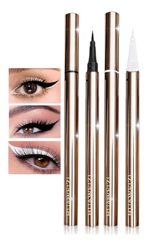 2PCS Waterproof Liquid Eyeliner, White and Black Eyeliner Set, Quick Drying Long-lasting Eye Liner for Makeup, Cruelty-Free Eyeliner Liquid Set Smudge Proof Easy To Use
