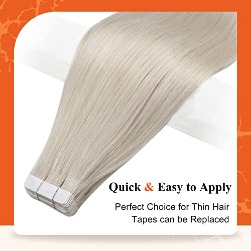 Full Shine Tape in Hair Extensions Human Hair #1000 White Blonde Hair Extensions Seamless Tape Hair Extensions 18Inch Real Hair 20Pcs Straight Human Hair Extensions Tape ins 50Grams - Image 5