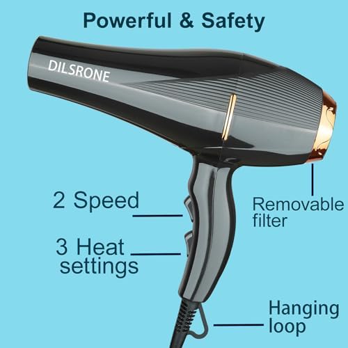 Professional 2200W Ionic Salon Hair Dryer with Diffuser and Attachments, Lightweight Travel AC Motor Constant Temperature Low Noise Curl Care Blow Dryers for Women Men (Black) - Image 4