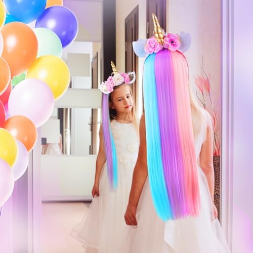 Girls Unicorn Headband with Glitter Wig and Integrated Hair for Parties - Image 3