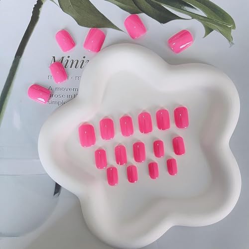 Hot Pink Press on Nails Short Nails for Women,KXAMELIE Square Glue on Nails Short Fake Nails Solid Color Acrylic Nails glue on Thick& Natural False Nails Gel Nails Set for Summer Mani - Image 5