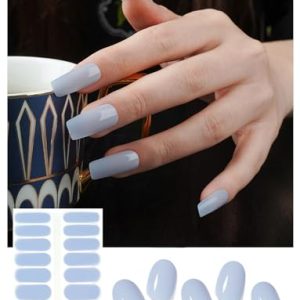 Baby Blue Semi Cured Gel Nail Strips 16 Piece UV Stickers Slim Design
