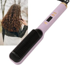Purple LCD Hair Straightener Brush, Adjustable Temperature, Fast Heating, 1 Year Warranty
