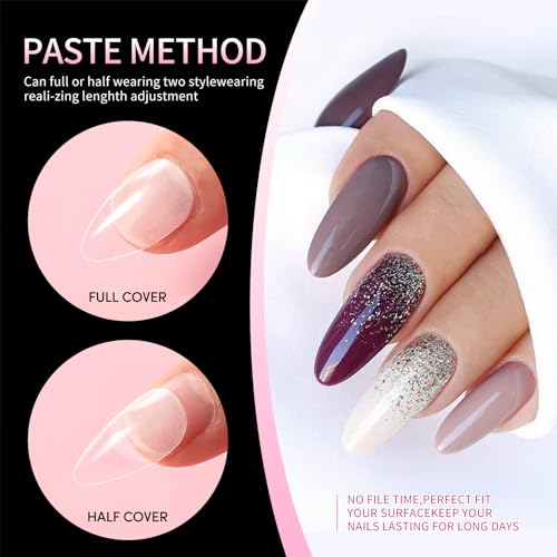 Krofaue 600Pcs Almond Clear Full Cover Press on Nail Tips 12 Sizes Half Matte Finish - Image 6