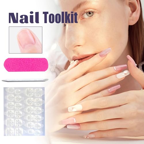 Short Oval Gold French Press on Nails with 3D Pearl Design, 24pc Set - Image 6
