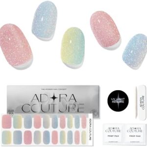Semi Cured Gel Nail Strips | 20pcs Colorful Rainbow Shimmer Ombre Glaze Nail Strips | Gel Nail Stickers with UV Light Required (Rainbow Delight)