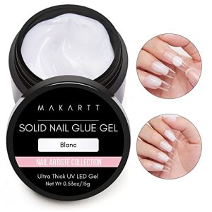 Makartt Solid Nail Gel Glue for Soft Gel Nail Tips Blanc Solid Nail Glue Gel for Press On Nails Acrylic Fake Nails Solid Builder Nail Gel for Nail Strengthen Nail Art Home Salon 15ML UV Light Cured