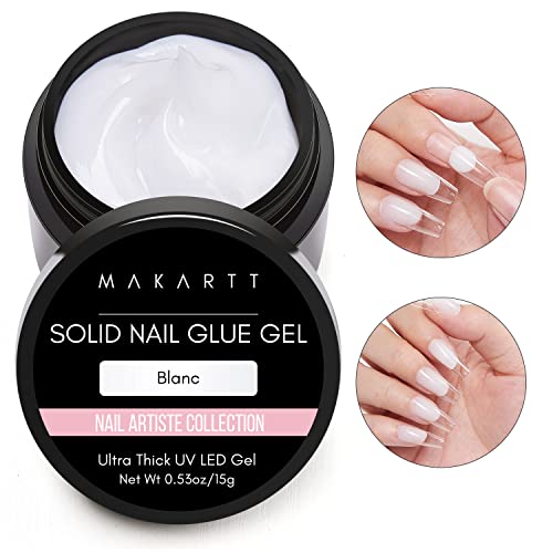 Makartt Solid Nail Gel Glue for Soft Gel Nail Tips Blanc Solid Nail Glue Gel for Press On Nails Acrylic Fake Nails Solid Builder Nail Gel for Nail Strengthen Nail Art Home Salon 15ML UV Light Cured