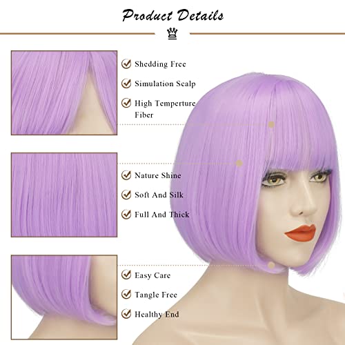 SOFEIYAN 11 Inch Lavender Purple Short Straight Bob Wig with Bangs, Ready-to-Wear for Daily Use - Image 4