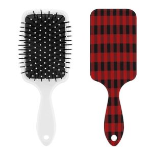 Hair Brush, Air Cushion Comb for Red Black Buffalo Check Plaid Pattern Plastic Soft With Nylon Pins Anti Static Hairbrush Paddle For Women Girls Ladies