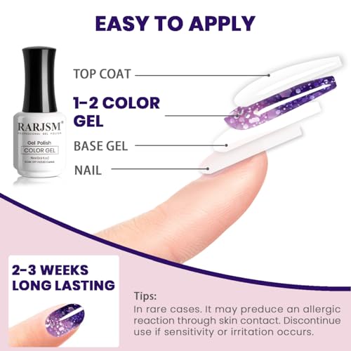 RARJSM Color Changing Gel Nail Polish 15ML Deep Purple to Light Purple Glitter Temperature Change Gel Polish Soak off UV Thermal Mood Changing Gel nail polish for Home Salon Manicure Nail Art - Image 6