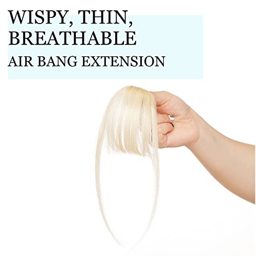 Hairro Clip In Bangs Human Hair Extensions Real Clip On Front Fringe Hairpieces Air Side Bangs With Temple Thin Wispy Curtain Bangs Hair Clip Top Hairpiece For Women 5g #60 Platinum Blonde - Image 4