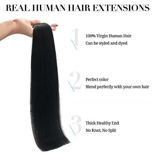 DOORES Tape in Hair Extensions Human Hair, 18 Inch 50g 20pcs Jet Black, Human Hair Extensions Tape in Remy Straight Hair Extensions Skin Weft Double Side Tape - Image 2