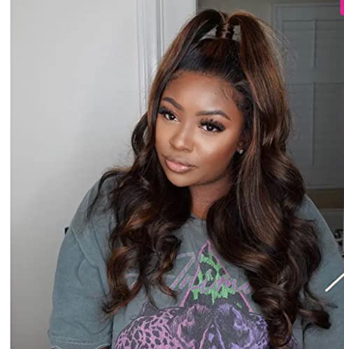 16" Balayage Highlight Loose Round Wavy Transparent 13x4 T Lace Front Glueless Human Hair Wig for Women - Image 3