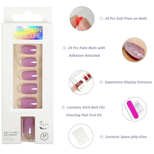 SHANRUN 24 Pcs Short Square Ombre Gel Press on Nails with File and Glue Kit - Image 4