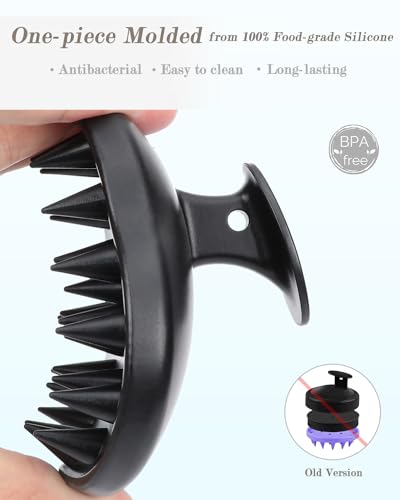 FREATECH 100% Silicone Hair Scalp Massager Shampoo Brush for Scalp Care and Hair Growth, Waterproof Shower Hair Scrubber Scalp Exfoliator for Dandruff and Buildup, Sturdy and Hygienic, Black - Image 3