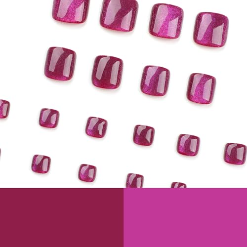 24 Piece Purple Cat's Eye Press-On Toenails for Effortless At-Home Nail Art - Image 3