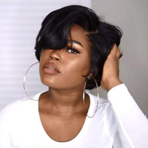 Short Curly Pixie Cut Wigs, Lace Front Wigs Human Hair for Black Women, Fashionable Short Hair Wigs for Party Halloween and Role Playing (Black)
