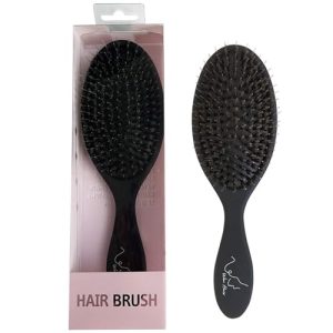 Hair Extension Brush Boar Bristle & Nylon Mix with Cushion for Wet/Dry Hair Smoothing Massaging Detangling (Black)
