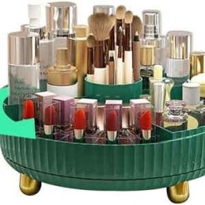 360° Spinning Makeup Organizer, 5 Slot Make Up Brushes Cup, Makeup Brush Holder Organizer Rotating Storage Rack For Kitchen Cosmetics Nail Polish Art Supply Bathroom Vanity Desktop Organizer