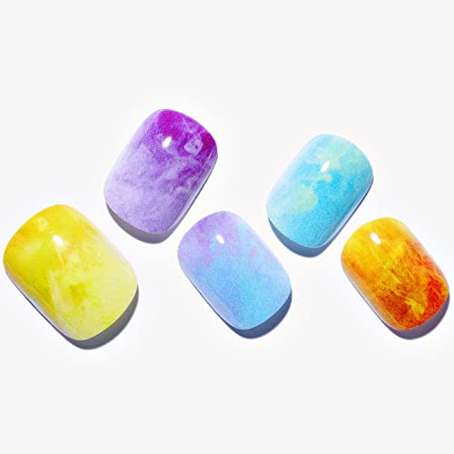 GLAMERMAID Press on Nails Extra Short Squoval, Spring Summer Colorful Neon Ombre Rainbow Glue on Gel Nails, 24Pcs Round Reusable UV Finish Fake Nails Acrylic False Nails Manicure Kits for Women Gifts - Image 2