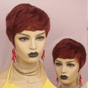 Burgundy 99J Pixie Cut Glueless Human Hair Wig for Women, Ready-to-Wear with Bangs
