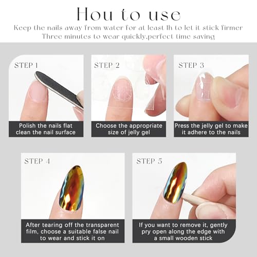 Medium Black High Shine Chrome Press On Nails Oval Almond Acrylic Nail Art Kit - Image 5