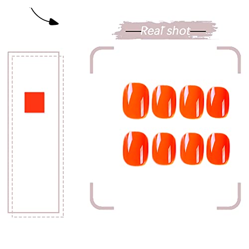 Square Press on Nails Short Fake Nails Full Cover Glue on Nails Glossy Heatwave Orange Acrylic Nails 24 Pcs 12 Size Press-On Spring Summer Fake False Gel Nails Manicure Set for Women Girls,• Savanna • - Image 3