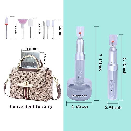 Electric Nail Drill Machine Kit-Cordless Nail Drill with Based Stand, Professional Nail Filer Efile for Gel Nails DIY Acrylic Nails,6-Speeds,12 Pcs Nail Drill Bits Manicure Pedicure Polishing Kit - Image 5