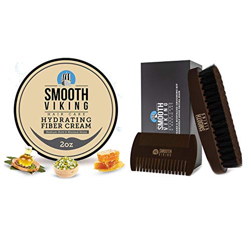 Smooth Viking Hydrating Fiber Cream for Styling and Boar Bristle Beard & Mustache Brush