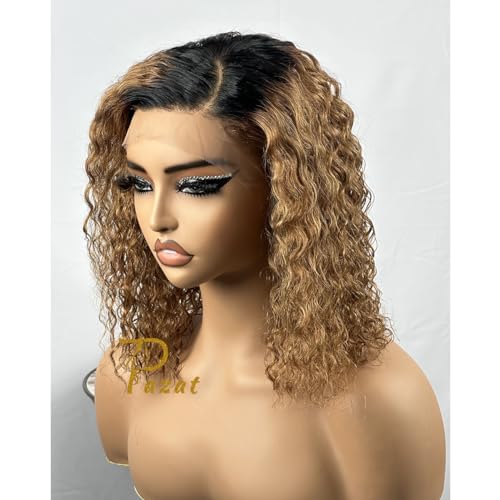 12 Inch Short Deep Wave Curly Ombre Lace Front Human Hair Wig 180% Density - Image 3