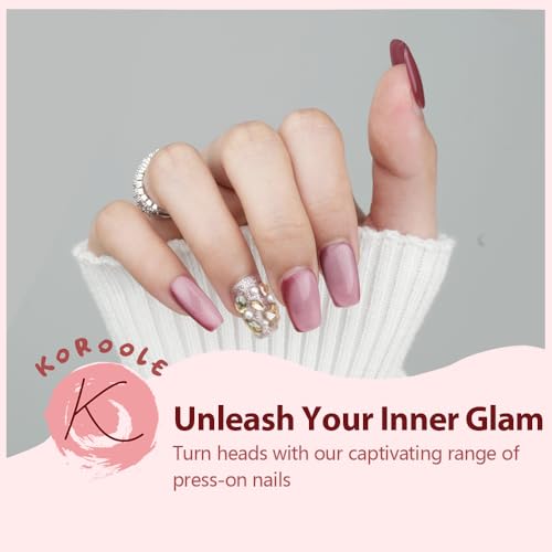 Glue Fake Press on Nails Short - Press on Nails for Women, Short Fake Nails Stick Glue on Nails Coffin, Burgundy Classy Acrylic Artificial Nail Gift for Women/Adult Party-Radiant Bijoux(M) - Image 3