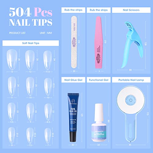 Gel X Nail Kit with 504 Almond Tips and UV Lamp for Home Salon - Image 7