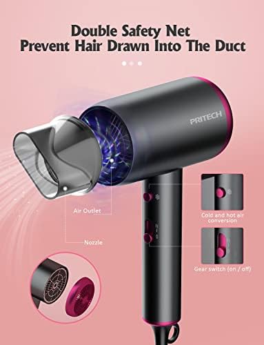 PRITECH 1875W Ionic Hair Dryer with Concentrator, Quiet & Portable for Travel - Image 4