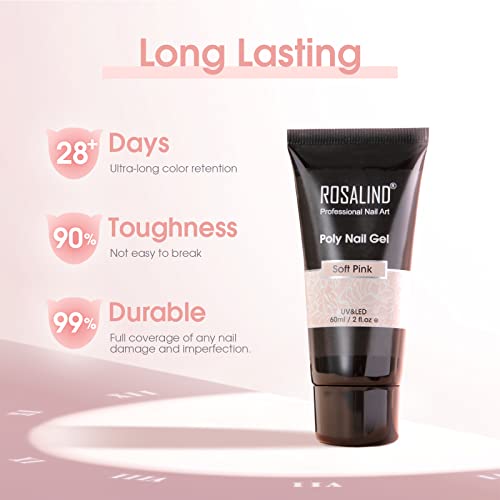 ROSALIND Pink Poly Nail Gel, 60ml Soft Pink Poly Extension Gel for Nail Natural Builder Nail Gel Pink Color, Light Pink Poly Extension Nail Decoration Long-Lasting Poly Nail Enhancement Gel - Image 7